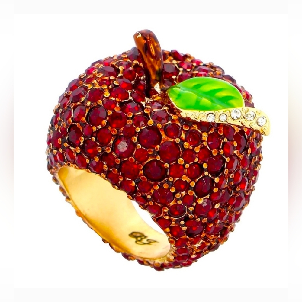 🍎▪️Betsey Johnson▪️ Red Crystal Adjustable Size 7.5 Apple Ring